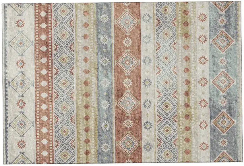 Desert Sand Rust And Ivory Tribal Washable Area Rug With UV Protection Photo 2