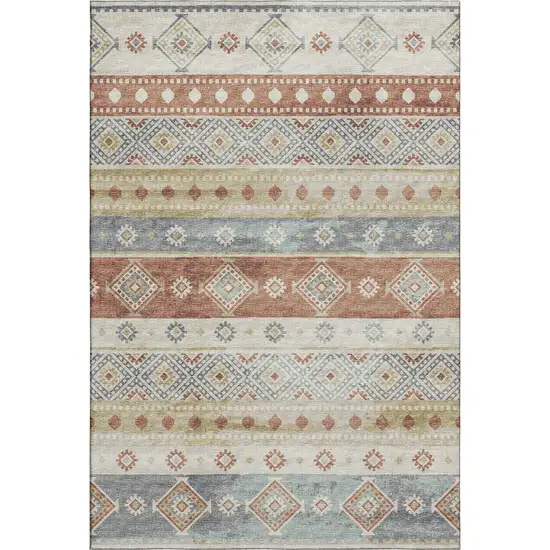 Desert Sand Rust And Ivory Tribal Washable Area Rug With UV Protection Photo 2
