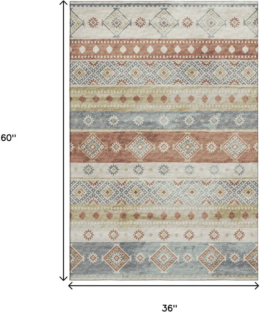 Desert Sand Rust And Ivory Tribal Washable Area Rug With UV Protection Photo 3