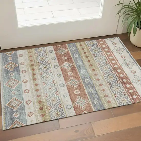 Desert Sand Rust And Ivory Tribal Washable Area Rug With UV Protection Photo 1