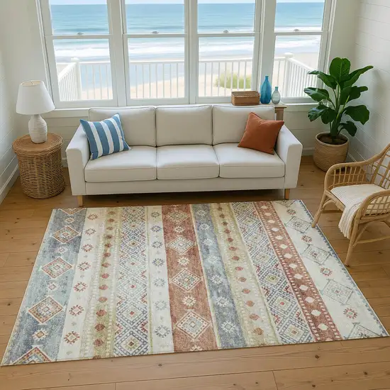 Desert Sand Rust And Ivory Tribal Washable Area Rug With UV Protection Photo 5
