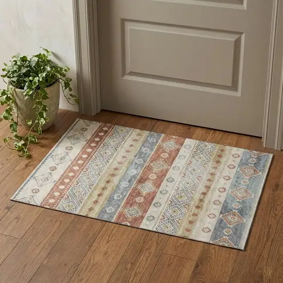 Desert Sand Rust And Ivory Tribal Washable Area Rug With UV Protection Photo 1