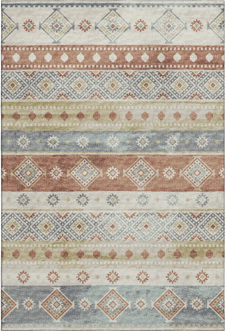 Desert Sand Rust And Ivory Tribal Washable Area Rug With UV Protection Photo 2