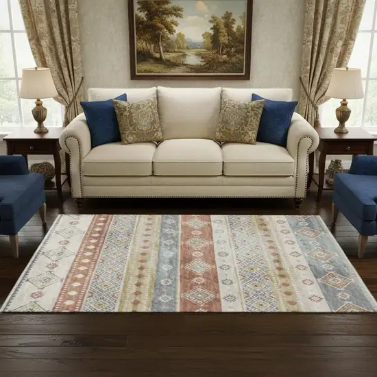 Desert Sand Rust And Ivory Tribal Washable Area Rug With UV Protection Photo 1