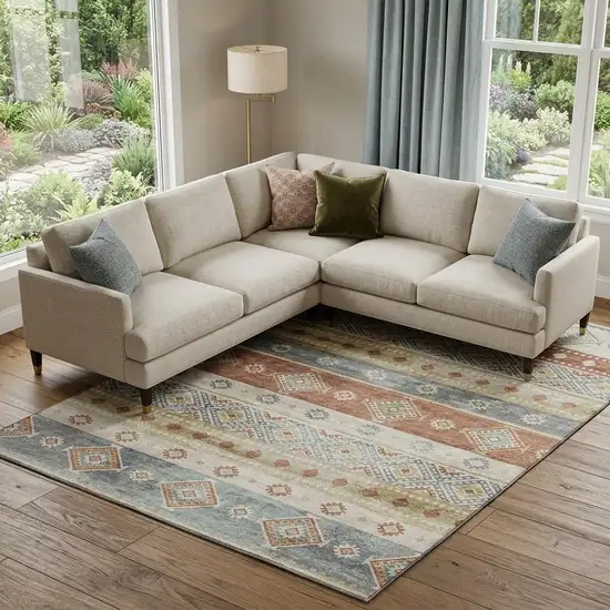 Desert Sand Rust And Ivory Tribal Washable Area Rug With UV Protection Photo 1