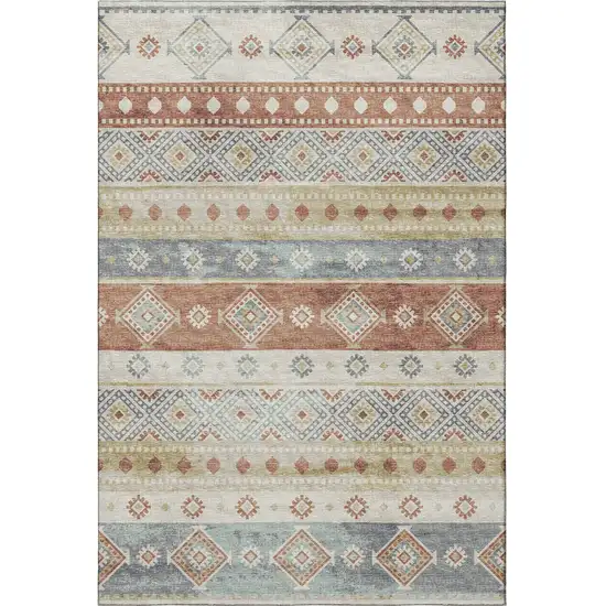 Desert Sand Rust And Ivory Tribal Washable Area Rug With UV Protection Photo 6