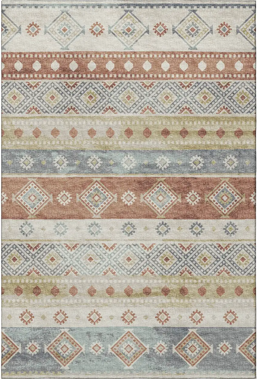 Desert Sand Rust And Ivory Tribal Washable Area Rug With UV Protection Photo 6