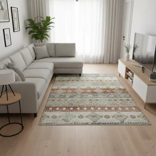 Desert Sand Rust And Ivory Tribal Washable Area Rug With UV Protection Photo 1