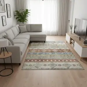 Photo of Desert Sand Rust And Ivory Tribal Washable Area Rug With UV Protection