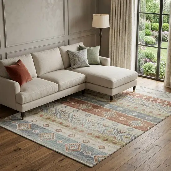 Desert Sand Rust And Ivory Tribal Washable Area Rug With UV Protection Photo 1