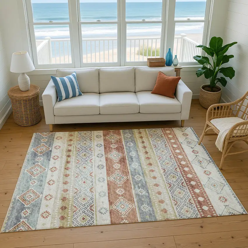 Desert Sand Rust And Ivory Tribal Washable Area Rug With UV Protection Photo 5