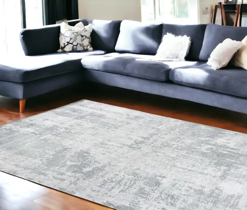8'X10' Dew Grey Hand Loomed Abstract Brushstroke Indoor Area Rug Photo 1