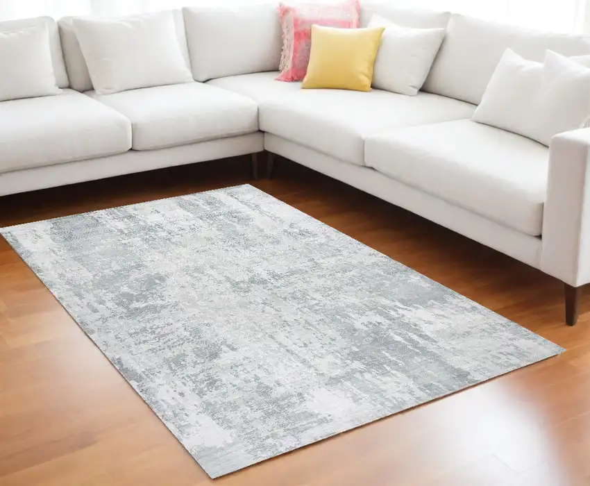 9'X12' Dew Grey Hand Loomed Abstract Brushstroke Indoor Area Rug Photo 1