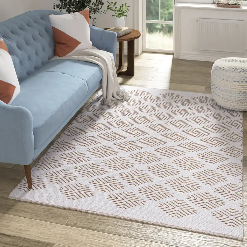 Tan And Ivory Diamond Hand Woven Area Rug Photo 6