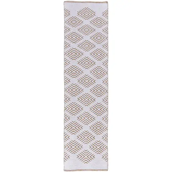 8' Tan And Ivory Diamond Hand Woven Runner Rug Photo 4