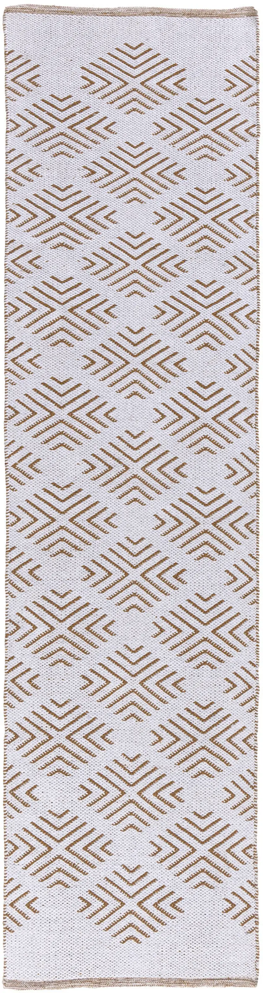 8' Tan And Ivory Diamond Hand Woven Runner Rug Photo 4