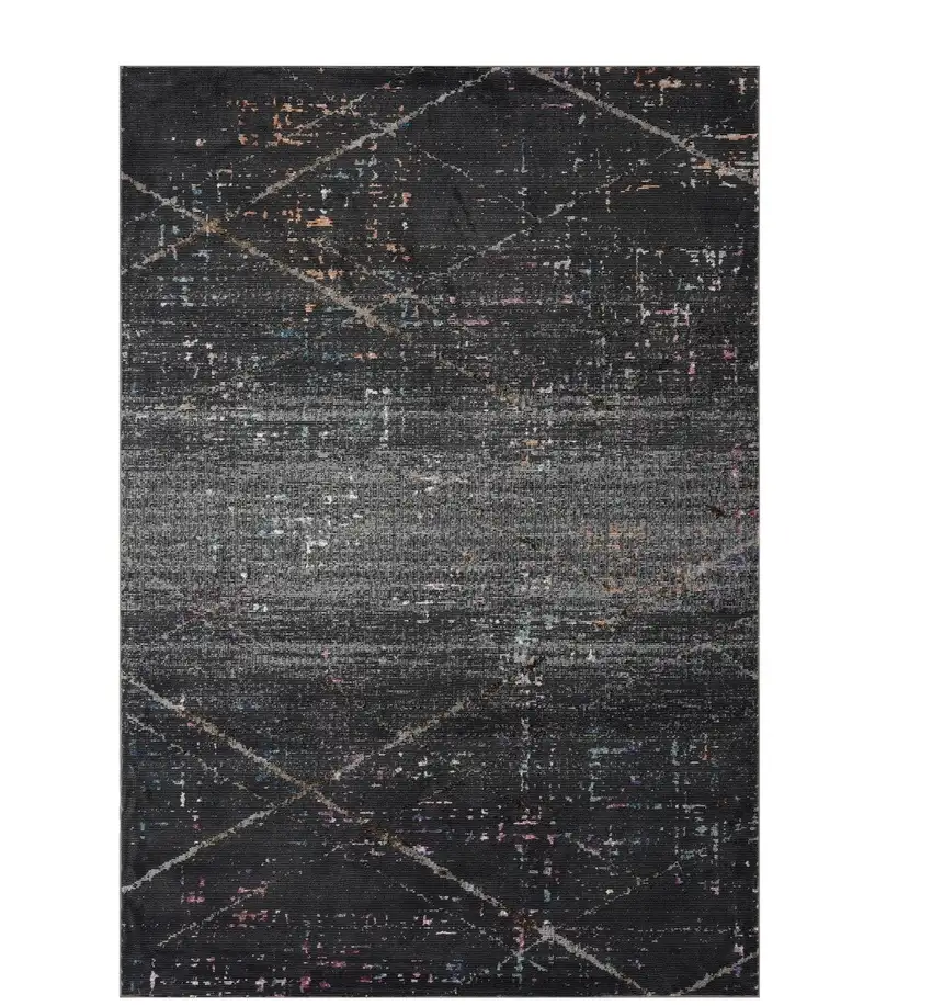 Distressed Black Abstract Area Rug Photo 1