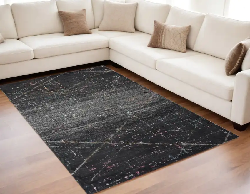 Distressed Black Abstract Area Rug Photo 2