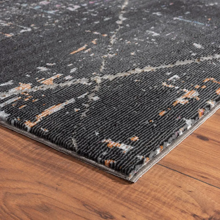 Distressed Black Abstract Area Rug Photo 3
