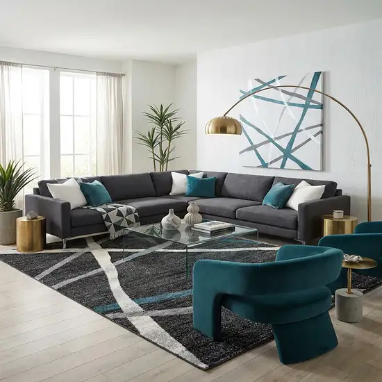 Distressed Black And Gray Abstract Area Rug Photo 6