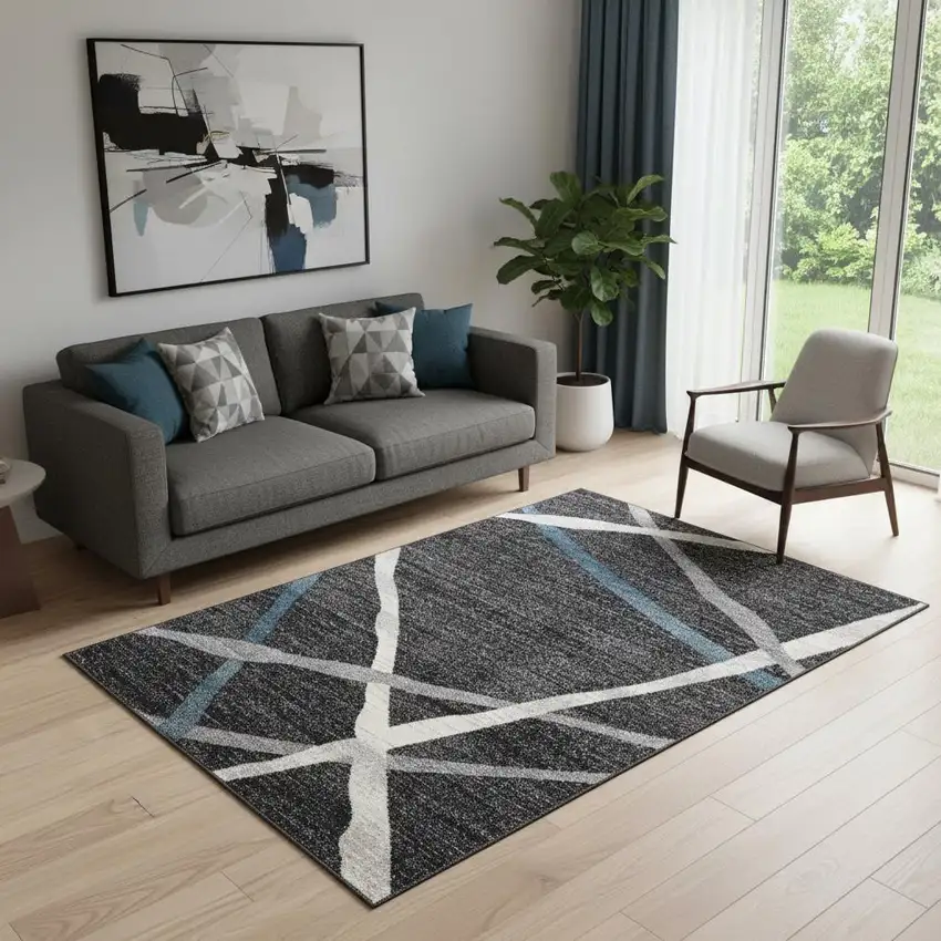 Distressed Black And Gray Abstract Area Rug Photo 1