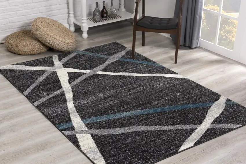 Distressed Black and Gray Abstract Area Rug Photo 5