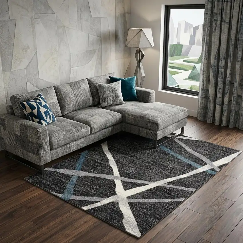 Distressed Black And Gray Abstract Area Rug Photo 1