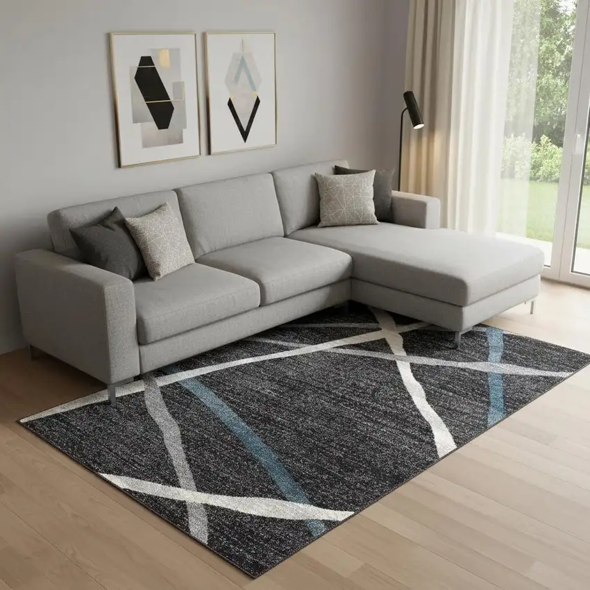 Distressed Black And Gray Abstract Area Rug Photo 1