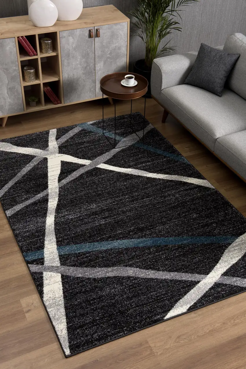 Distressed Black and Gray Abstract Area Rug Photo 4