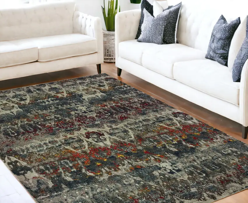 Distressed Grey Blue Machine Woven Indoor Area Rug Photo 1