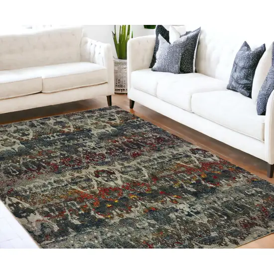 Distressed Grey Blue Machine Woven Indoor Area Rug Photo 1