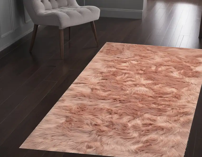 Dusty Rose Faux Fur Non Skid Area Rug Photo 1
