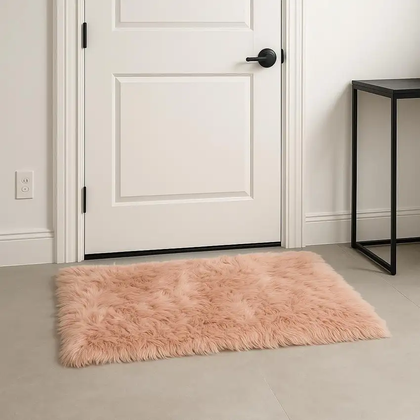 Dusty Rose Faux Fur Non Skid Area Rug Photo 2