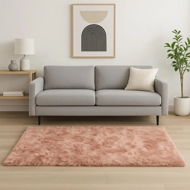 Dusty Rose Faux Fur Non Skid Area Rug Photo 5