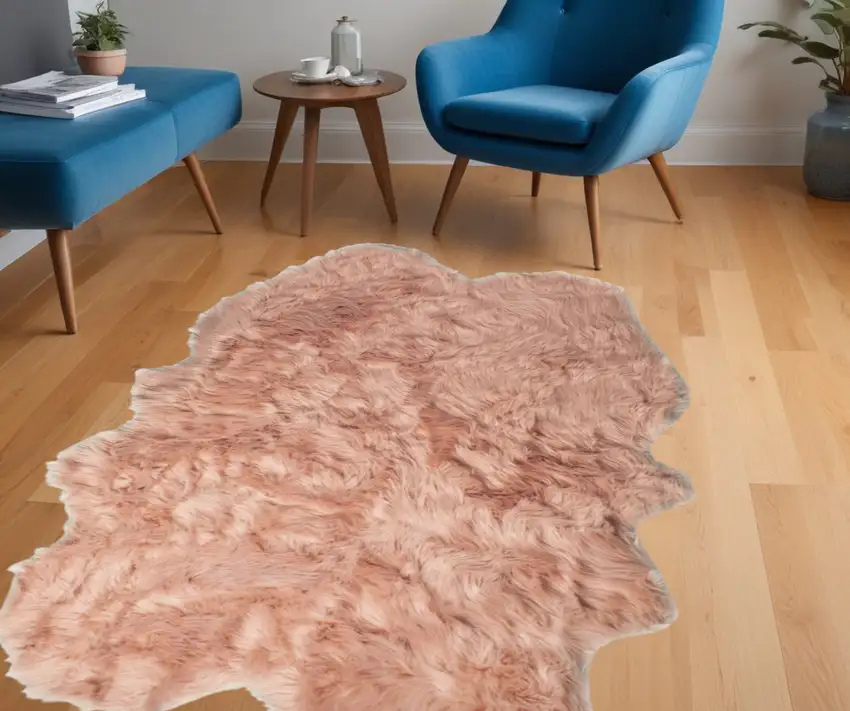 Dusty Rose Faux Fur Washable Non Skid Area Rug Photo 1