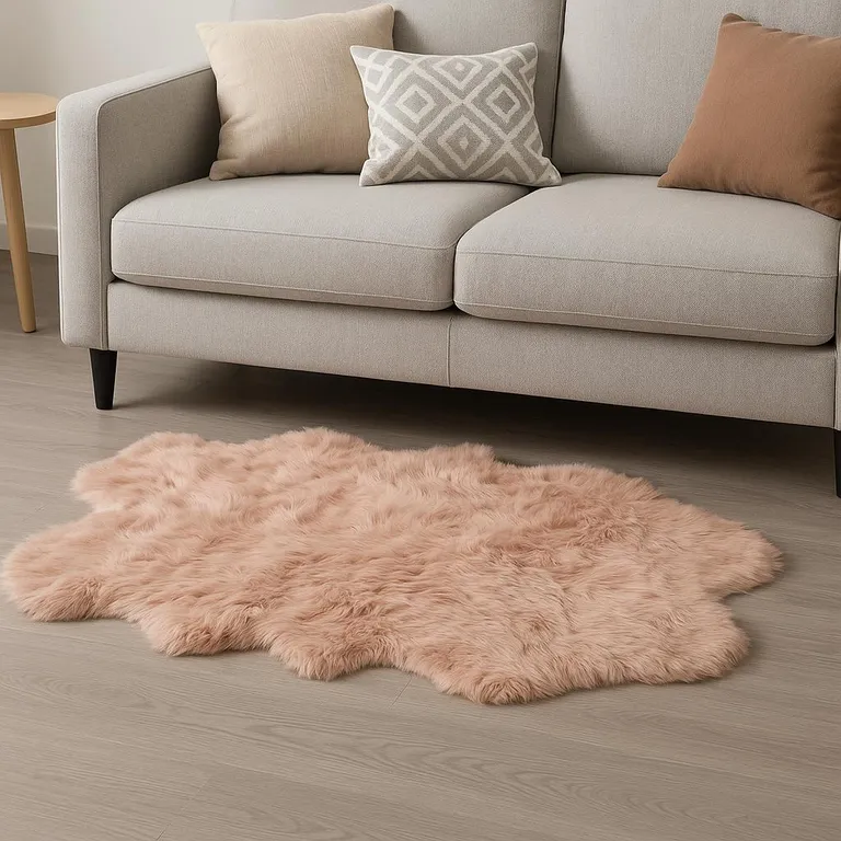 Dusty Rose Faux Fur Washable Non Skid Area Rug Photo 2