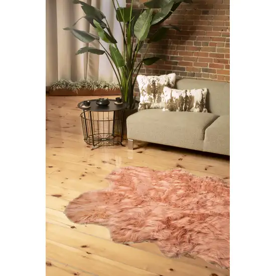 Dusty Rose Faux Fur Washable Non Skid Area Rug Photo 6
