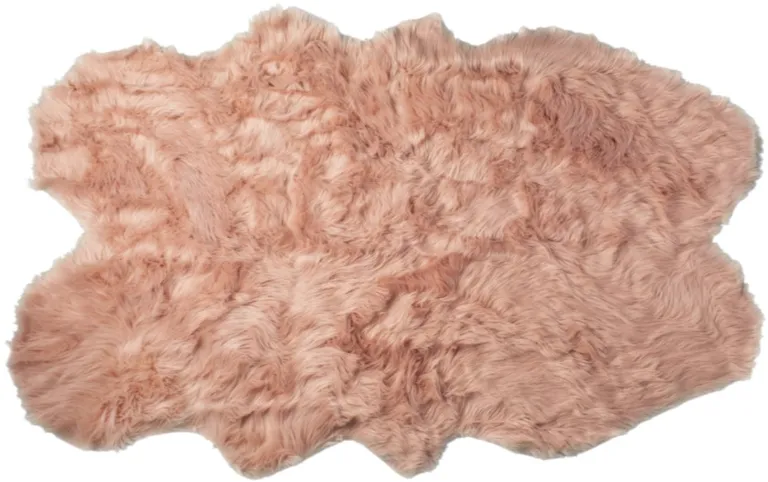 Dusty Rose Faux Fur Washable Non Skid Area Rug Photo 3