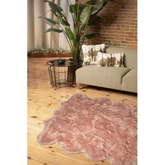 Dusty Rose Faux Fur Washable Non Skid Area Rug Photo 3