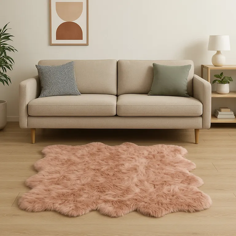 Dusty Rose Faux Fur Washable Non Skid Area Rug Photo 4