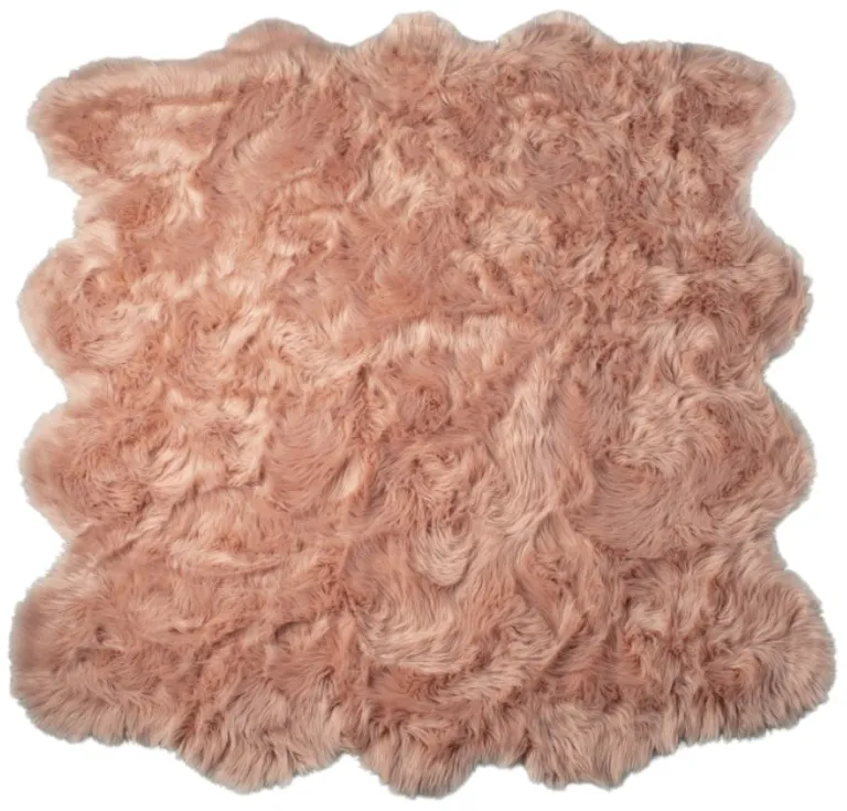 Dusty Rose Faux Fur Washable Non Skid Area Rug Photo 5