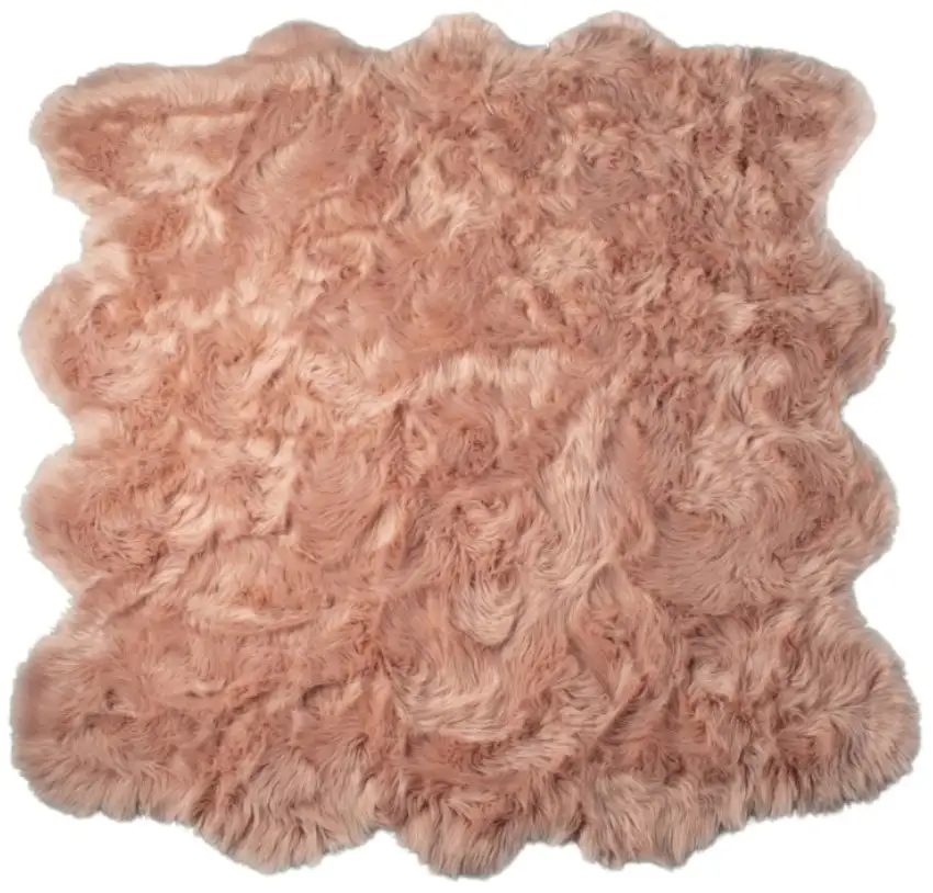 Dusty Rose Faux Fur Washable Non Skid Area Rug Photo 2