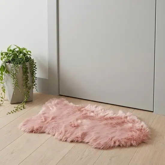 Dusty Rose Faux Sheepskin Washable Area Rug Photo 1