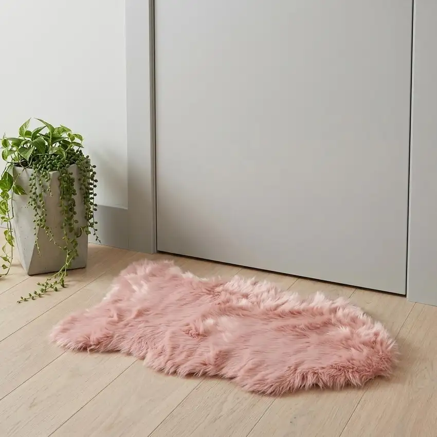 Dusty Rose Faux Sheepskin Washable Area Rug Photo 1