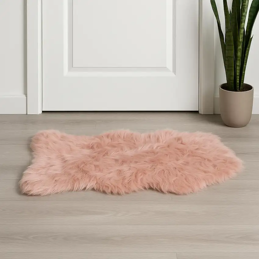 Dusty Rose Faux Sheepskin Washable Area Rug Photo 2