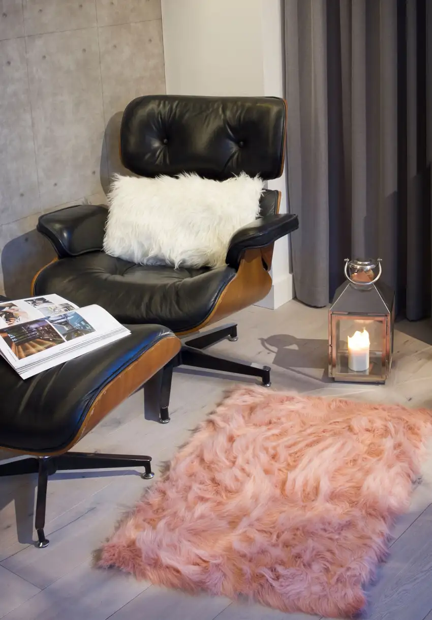 Dusty Rose Plush Faux Sheepskin Area Rug Photo 4