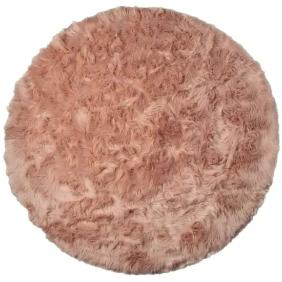 6' X 6' Dusty Rose Round Faux Fur Washable Non Skid Area Rug Photo 2