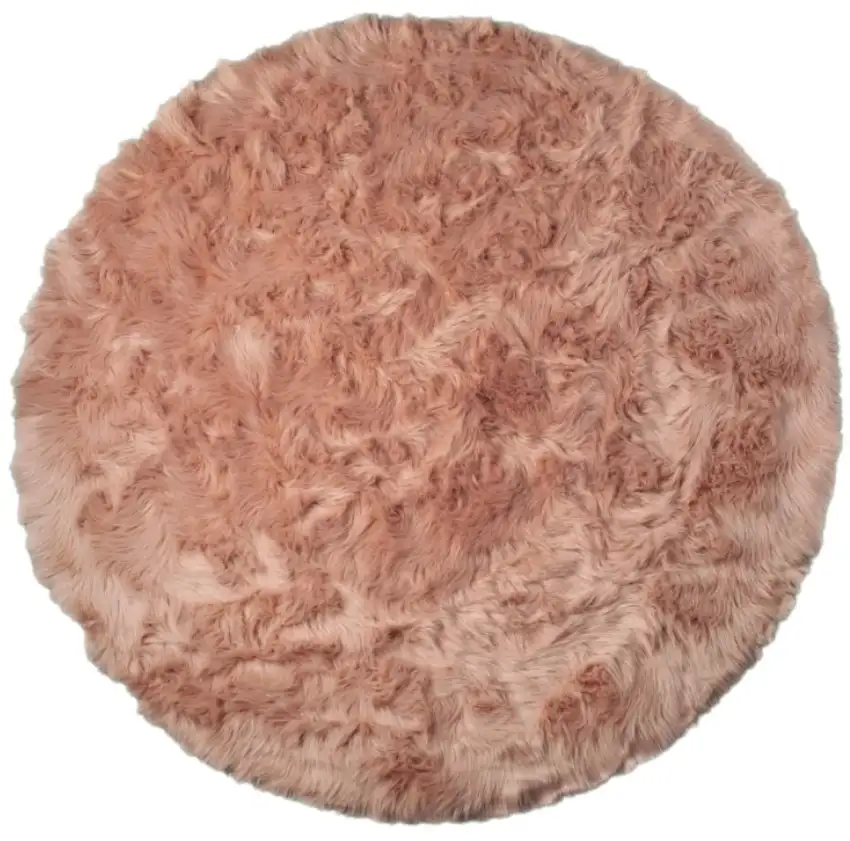 6' X 6' Dusty Rose Round Faux Fur Washable Non Skid Area Rug Photo 2