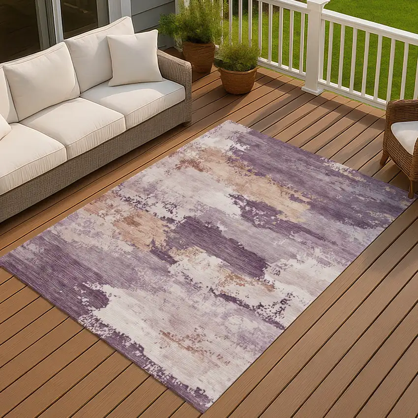 Eggplant And Beige Abstract Washable Indoor Outdoor Area Rug Photo 3