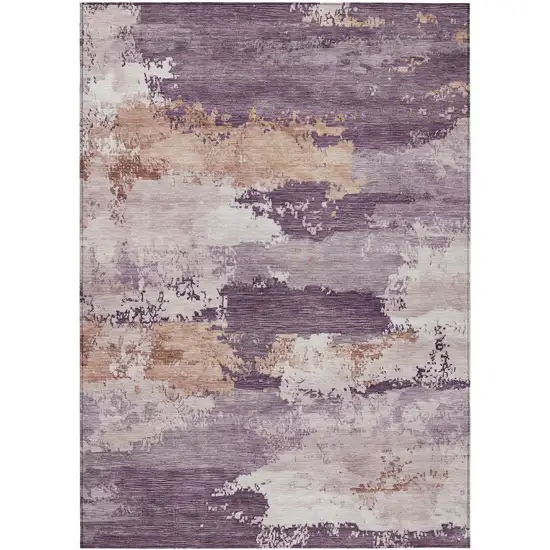 Eggplant And Beige Abstract Washable Indoor Outdoor Area Rug Photo 8
